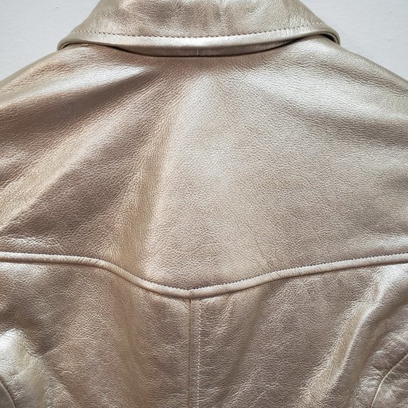 Schott NYC *NEW* Metallic Lightweight Cowhide Gold Leather Jacket - Picture 8 of 14